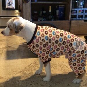 Cream Donut-Print Dog Pajamas with Brown Trim